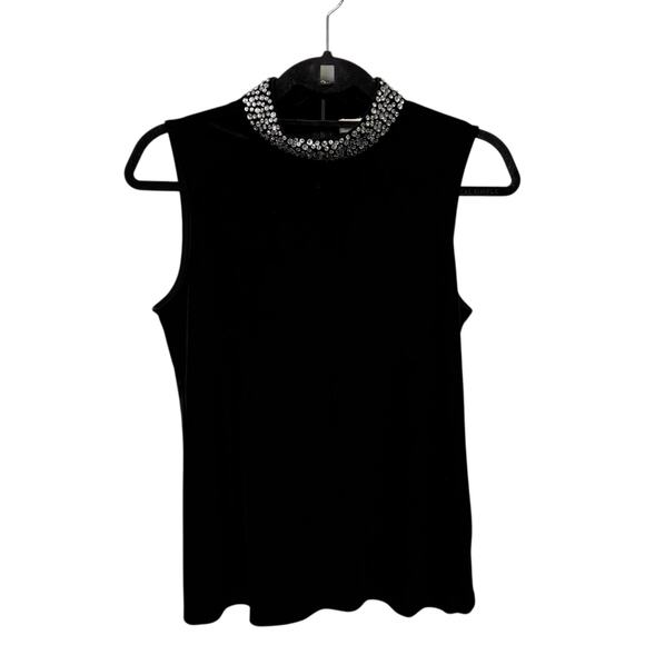 NWT L’Agence Black Madelyn Crystal-Embellished Mock Neck Sleeveless Top Small - Picture 2 of 8